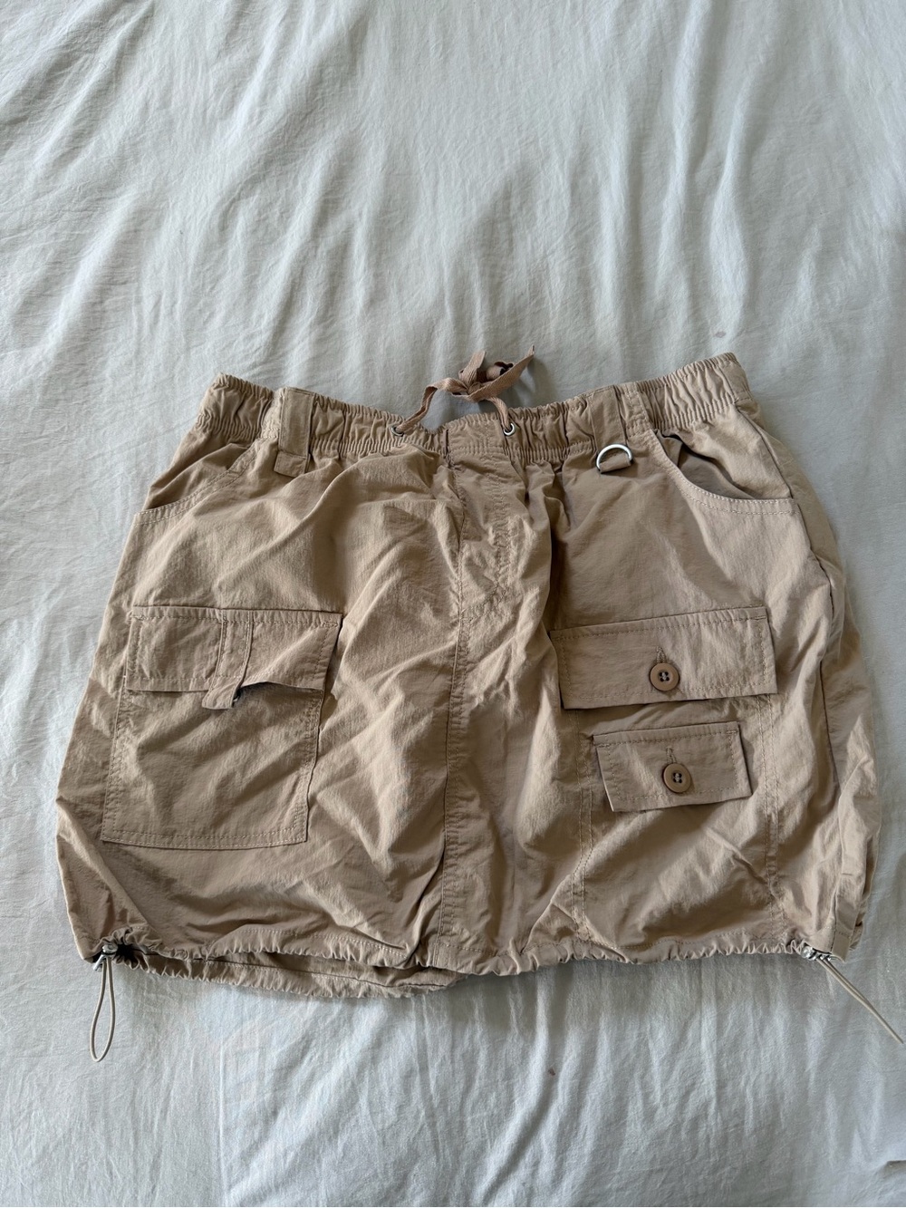 Love Tree Beige Drawstring Casual Mini Skirt